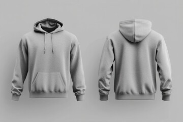 Poster - Gray hoodie design showcasing front and back views ideal for casual wear or fashion presentations in studio