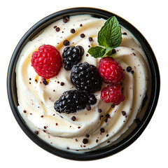 Wall Mural - Top view of a delicious looking Semifreddo on a dark glass isolated on a white transparent background