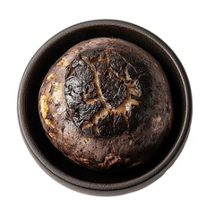 Wall Mural - Top view of a delicious looking Tartufo on a dark bowl isolated on a white transparent background