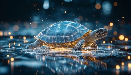Poster - Futuristic Holographic Turtle in Digital Space, Modern Technology and Innovation Concept