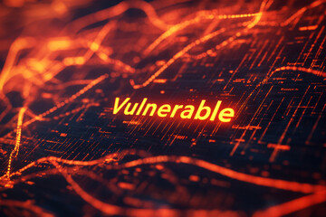 Poster - Abstract digital background with orange glowing lines and the word 