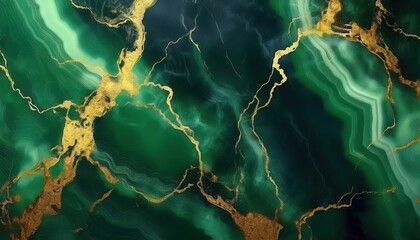 Poster - luxury emerald green and gold marble texture with abstract fluid veins, elegant gemstone pattern for background and design


