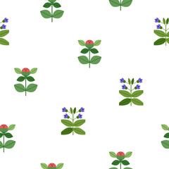 Fototapete - Seamless floral pattern. Flower branches with leaves, endless botanical background. Repeating print with summer blooms, spring garden blossoms for textile, wrapping. Flat vector illustration