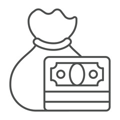 Poster - Banknote stack and bag thin line icon, family lawyer concept. Vector graphics. Bag with money bills, finance responsibility sign on white background, outline style icon for mobile or web design.
