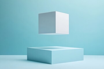 Aufkleber - Floating cube above a larger square base showcasing modern design in a minimalistic setting