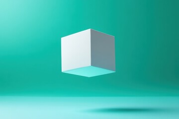 Aufkleber - Floating white cube against a teal background with soft lighting creating depth and dimension in a modern, minimalist style