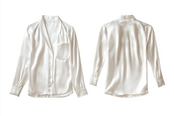 Aufkleber - Silk white pajama shirt displayed from multiple angles showcasing its design and texture