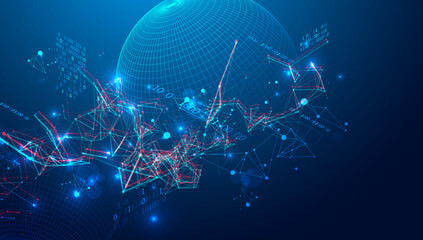 Fototapete - Digital network & data flow in cyberspace theme background. Vector.