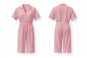 Poster - Fashionable pink jumpsuit for casual wear, showcasing front and back views, perfect for summer outings or events