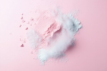 Poster - Colorful powder bursts on a pink background during artistic creative process in bright studio space