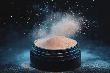 Poster - Powder floating in the air above an open container creates a mesmerizing visual effect in a dark setting