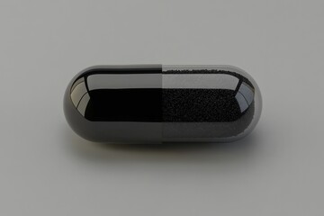 Poster - Innovative design of a black capsule showcasing smooth and textured surfaces in a minimalist setting