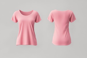 Poster - Pink short sleeve t-shirt displayed front and back against a neutral background for textile assessment