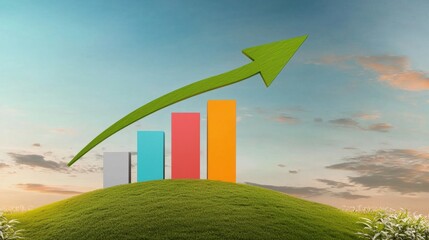Poster - a digital depicting a symbolic representation of sustainable progress with a rising graph and arrow 