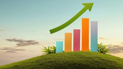 Poster - a symbolic digital showcasing a colorful graph with an upward trending arrow representing sustainabl