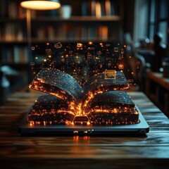 Poster - An open book emanating a captivating glow symbolizing the boundless potential of digital learning and the illumination of knowledge through technology