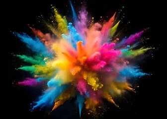 abstract colored powder explosion on black background