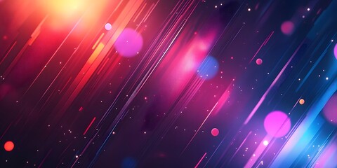 An abstract background with diagonal lines and bokeh circles in shades of red purple and blue
