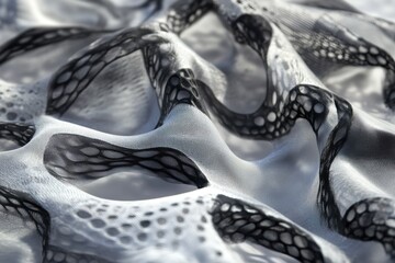 Poster - Elegant sheer fabric with black mesh pattern resting in soft folds