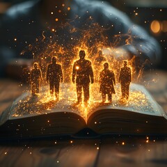 Poster - Glowing figures emerge from the pages of a transformative book