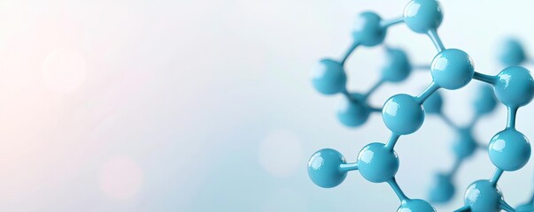 Poster - Blue exosome particles with three-dimensional sphere concept. Abstract molecular structure in blue, representing scientific concepts.