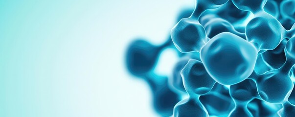 Poster - Blue exosome particles with three-dimensional skincare concept. Abstract representation of blue molecules on a light background.