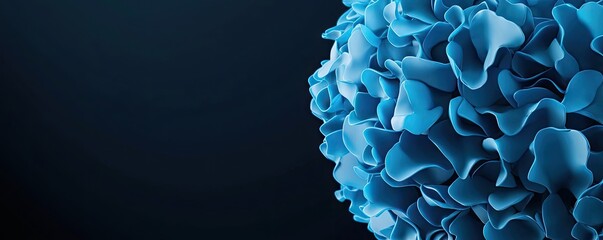 Poster - Blue exosome particles with three-dimensional sphere concept. Close-up of an abstract blue model on a dark background.