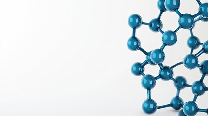 Poster - Blue exosome particles with three-dimensional skincare concept. Blue molecular structure on a clean background for scientific themes.