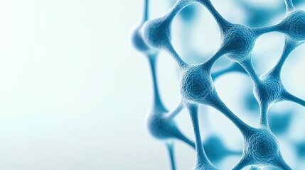 Poster - Blue exosome particles with three-dimensional skincare concept. Close-up view of a molecular structure in blue and white tones.