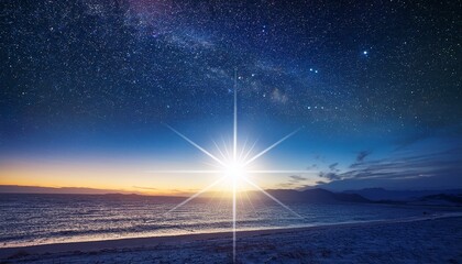 Wall Mural - bright star shining in night sky christmas eve