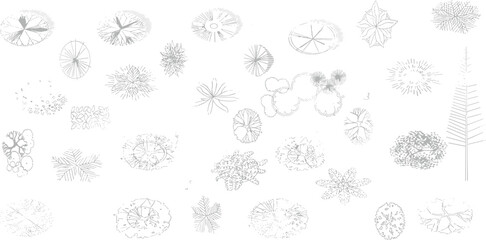 set of shrubs line cad, minimal isolated on white background.