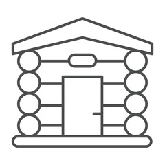 Poster - wooden logs house with door and small window thin line icon, forest industry concept. vector graphic