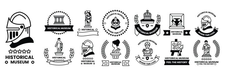 Wall Mural - set of illustrations in the concept of a museum in line art style