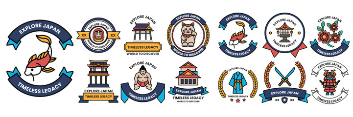 Wall Mural - set of illustrations in the concept of japanese culture in a line drawing style