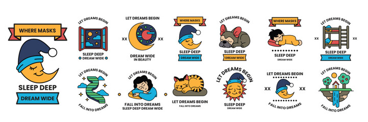 Wall Mural - set of illustrations in the concept of good sleep in a line style