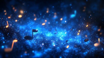 Aufkleber - a blue background with a lot of notes scattered around. blue background with musical notes and symbo