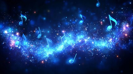 Aufkleber - a blue background with many notes scattered throughout. blue background with musical notes and symbo
