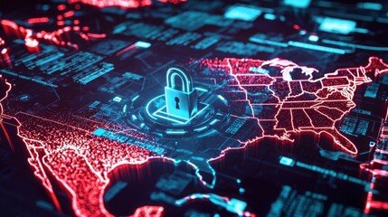 Poster - Computer chip with a lock on it emphasizing cybersecurity business hotspots and the importance of data protection