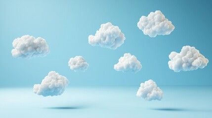 Aufkleber - Group of fluffy clouds floating together in a bright blue sky creating a serene atmospheric scene