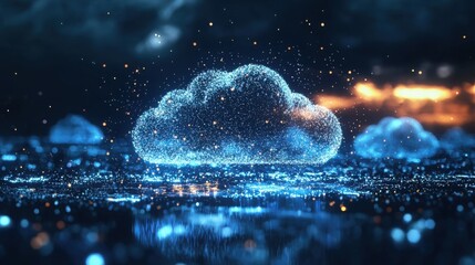 Aufkleber - Glowing cloud with bright blue light emitting a radiant energy in a mystical and dreamlike environment