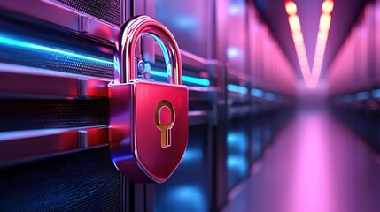 Poster - Red padlock on a rough wall representing data privacy policy and its importance in digital security awareness