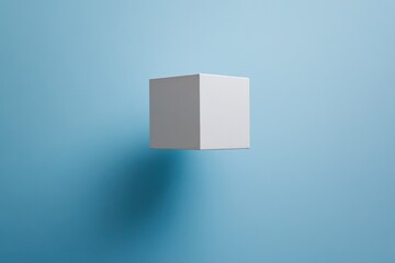 Fototapete - Floating white cube against a light blue background showcasing simplicity and minimalism in design