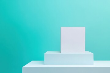Poster - Display of a minimalistic white box on a teal background highlighting modern design aesthetic