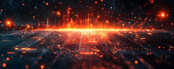 Poster - futuristic cityscape with glowing data grid symbolizing strategic financial planning and investment 