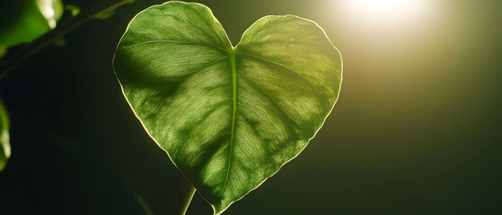 Poster - lush heart shaped green leaves with striking veins dominate the frame highlighted by dramatic contem