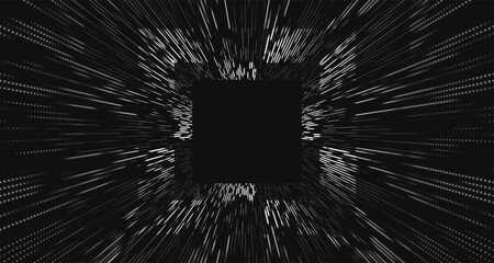 Poster - Black and white tunnel background. Abstract techno digital background. Big data visualization. Data flow information. Digital communication concept. Wormhole. 3D rendering.