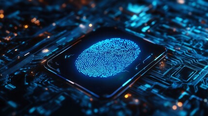 A digital fingerprint scan on a futuristic blue interface, symbolizing identity theft protection.