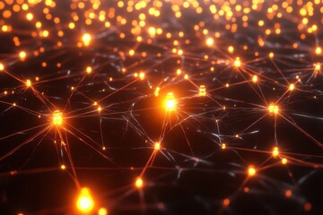 Poster - Glowing network of interconnected nodes casting warm light in a digital landscape