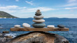 © Rsquare stock - Concept of Harmony and Balance – Stacked Stones Against the Sea, Tranquil Nature and Mindfulness Visualization