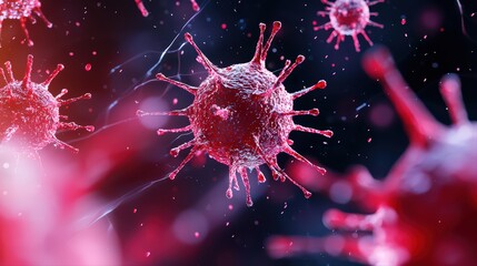 Poster - Red and black abstract representation of virus cells